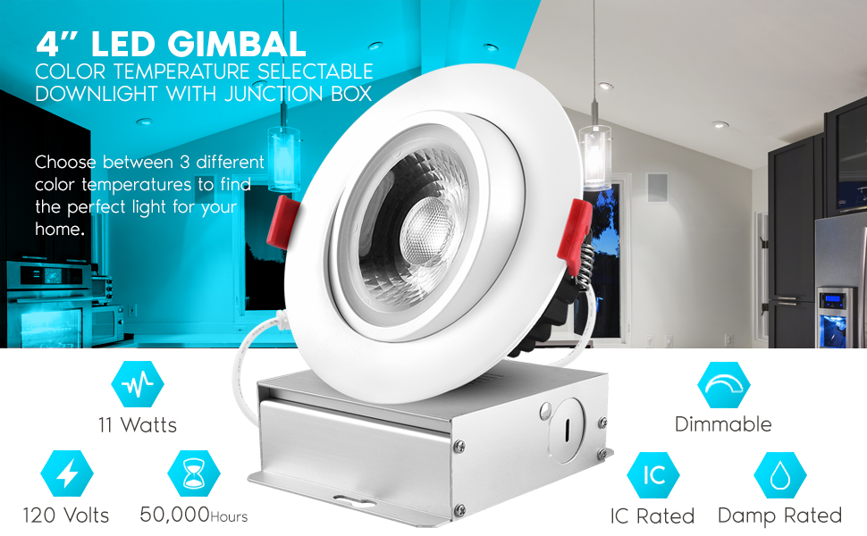 Gimbal LED Recessed Low Profile Downlights Retrofit Lights No Can Housing 4 Inch 4" Shallow Ceiling