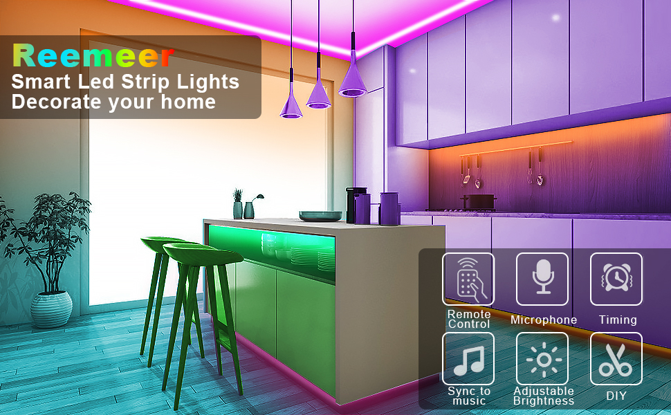 REEMEER LED Strip Lights 50ft Smart Led Lights Strip Music
