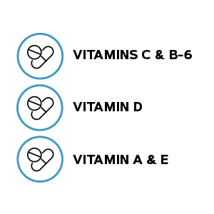 Includes vitamins A, B-6, C, D and E