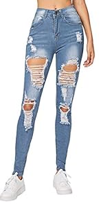 Milumia Women's Mid Waist Skinny Ripped Casual Denim Jeans Pants