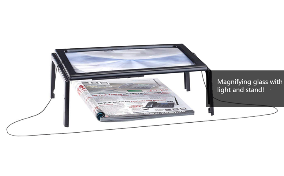 3X Full Page Magnifier Hanging Folding Loupe 4 LED Light Illuminated Hands Free Magnifying Glass