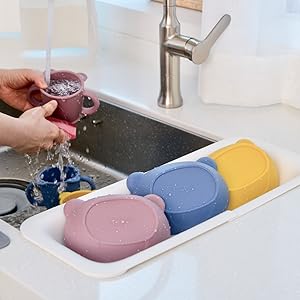 Toddler bowl plate Soft Silicone baby independent eating snack mealtime pink yellow blue ginkgo dish