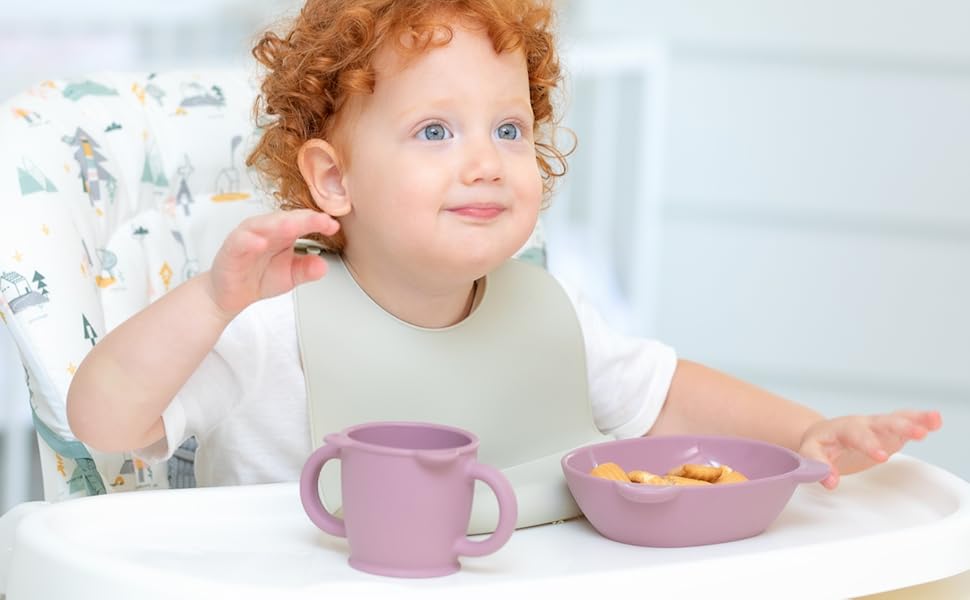 Blue Ginkgo Silicone Bowl and Cup Tableware set baby kids toddler made in Korea cute yellow pink