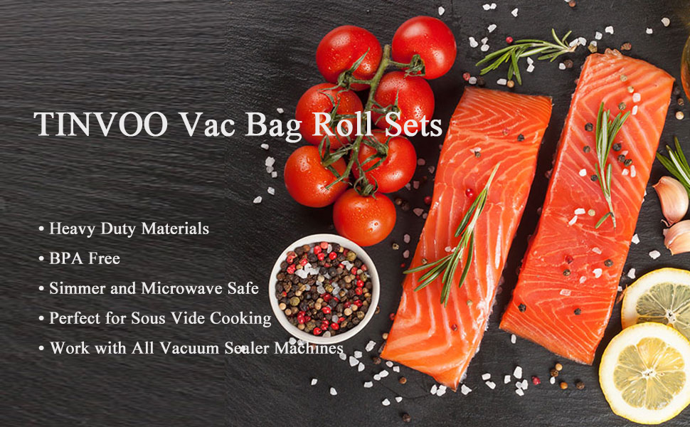 TINVOO Vacuum Sealer Rolls, 2 Rolls Large 11''x 60' Sous Vide Bags Roll