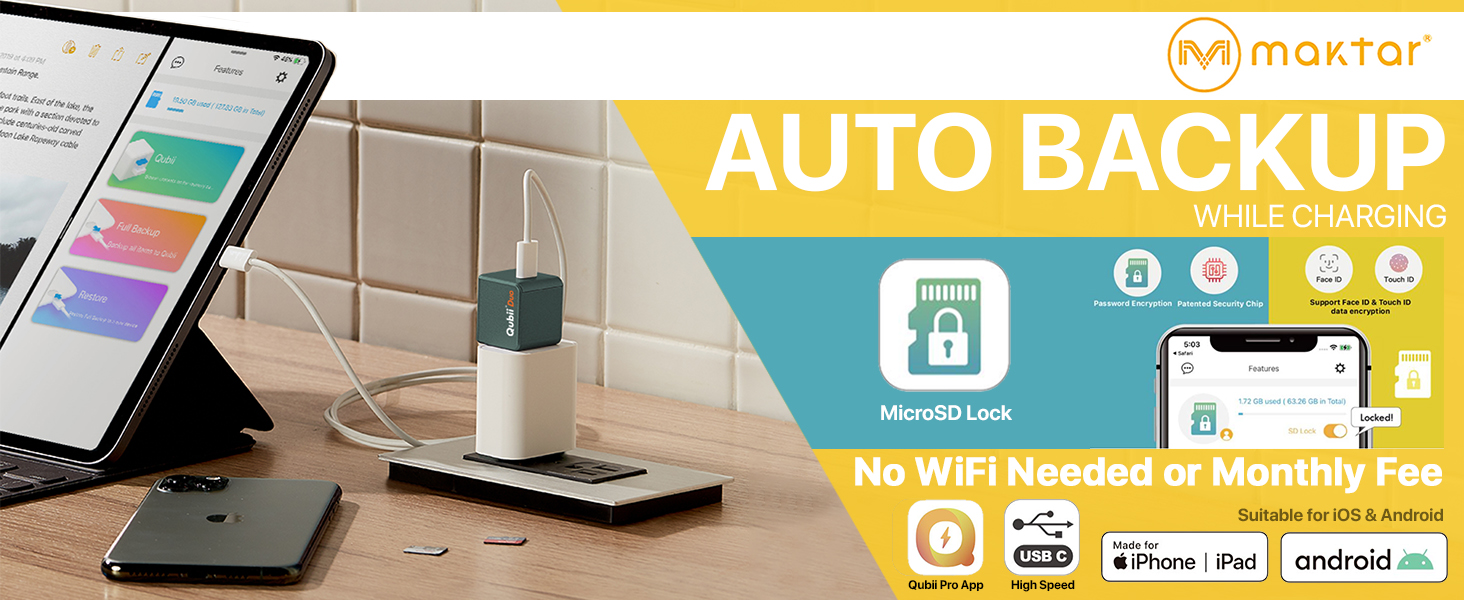 MAKTAR Qubii Duo USBC Auto Backup Drive for iPhone & iPad and Android