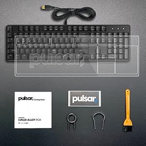 Pulsar Alloy Full Size RGB Gaming Keyboard with included items