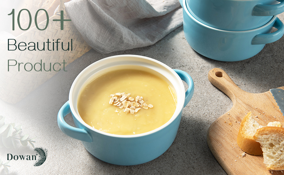 DOWAN Soup Bowls with Handles, 24 oz Ceramic Serving Soup Bowl Set for