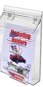 Marketing Holders - 8.5"w x 11"h Outdoor Brochure Holder with Suction Cups & Business Card Holder 
