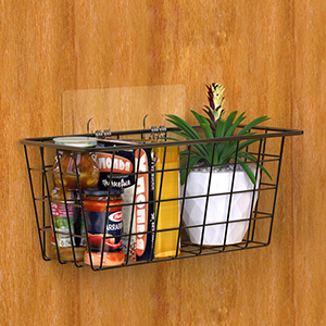 wire baskets Holder, Wall Basket No Drilling with Adhesive Pads for kitchen