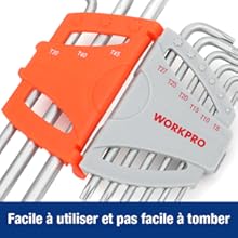 WORKPRO Jeu De 18 Clés Allen Hexagonales En Cr-V Avec Tête Plate, Torx, Sphérique, Clés Males Avec Etui Portative Pour Réparation Et Assemblage De Vélo, Moto, Voiture, Electroménager 15 4