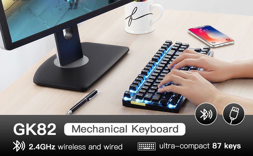 Amazon.com: MOTOSPEED 2.4GHz Wireless/Wired Mechanical Keyboard 87Keys ...
