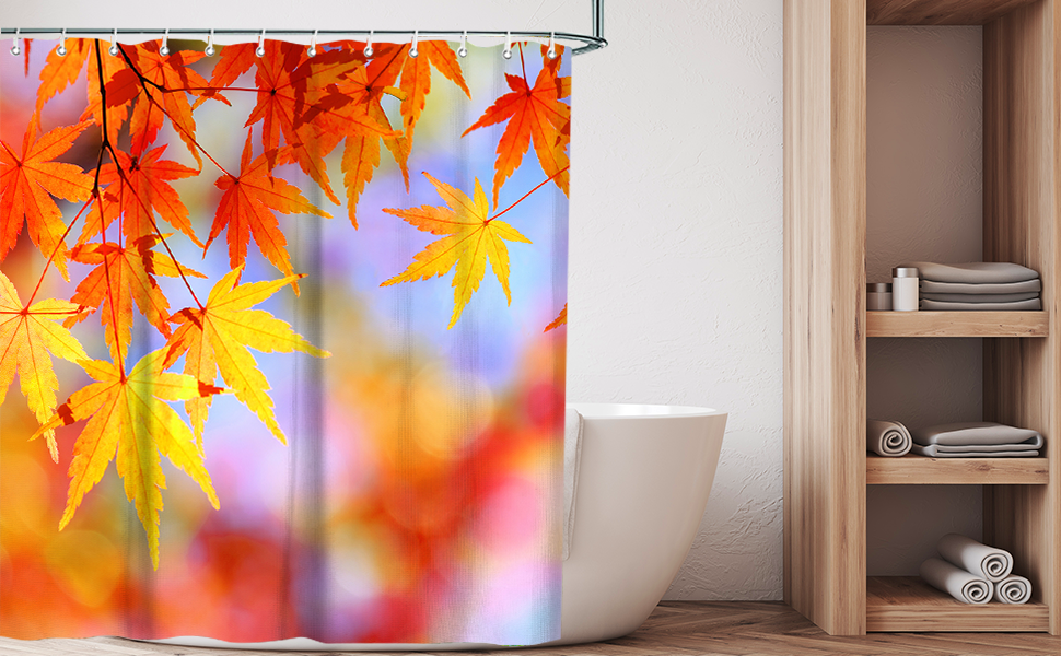 Amazon Com Livilan Maple Leaf Shower Curtain Set With 12 Hooks