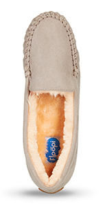floopi womens indoor outdoor basic memory foam moccasin slipper faux fur collar