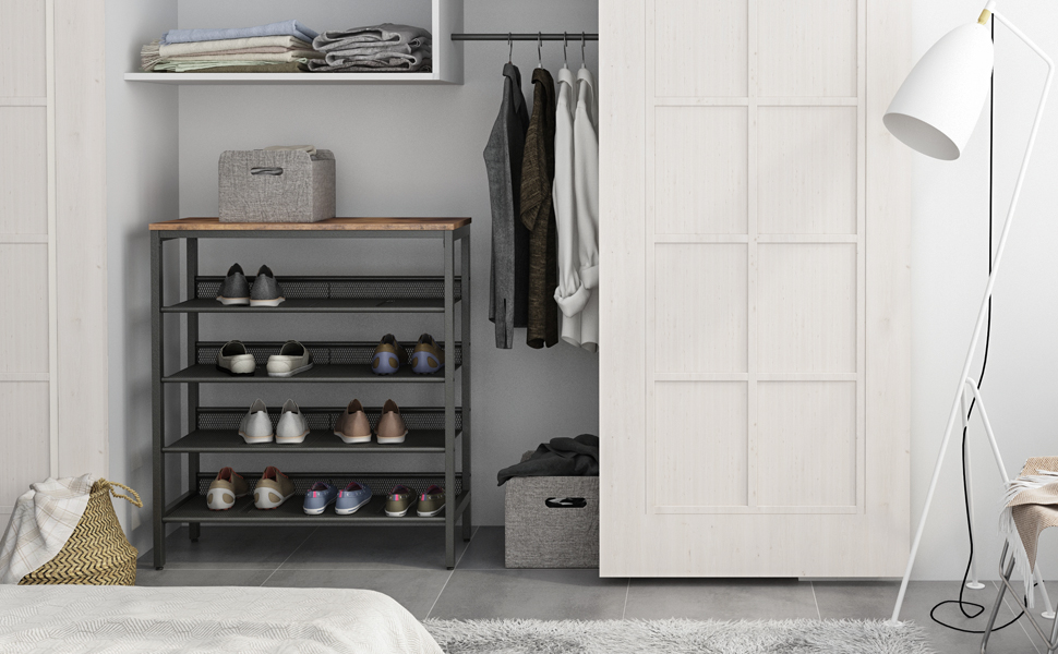 Schuhregal, 5-lagiges Schuhablage, Verstellbares Schuhbank, Flach Und Neigbar, Langlebig Und Stabil, Metall, Eingang, Korridor, Industrieraum, HOOBRO 75 X 30 X 85,1 Cm EBF01XJ01 14 EBF01XJ01