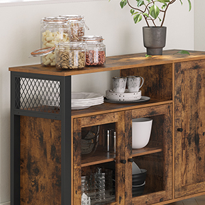 VASAGLE Mobiletto Multiuso, Armadietto, Credenza A 3 Ante, Per Cucina, Sala Da Pranzo, Salotto, 110 X 33 X 75 Cm, Stile Industriale, Marrone Vintage E Nero Da SONGMICS 14 1