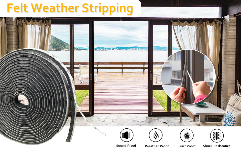 Weather Stripping SelfAdhesive Felt Door Brush Strip Door Seal Strip