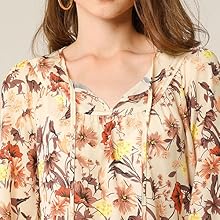 Allegra K Women's Tie V Neck Casual Boho Ruffled 3/4 Sleeve Floral Blouse Tops