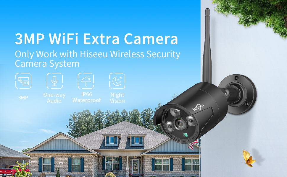【Hiseeu Black Camera Add on, 2K】 Hiseeu 3MP Security Camera, Waterproo