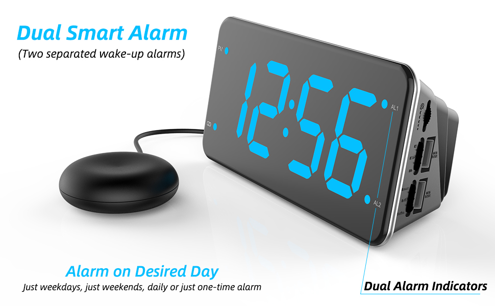 Extra Loud Alarm Clock with Bed Shaker, Vibrating Alarm Clock for Heavy