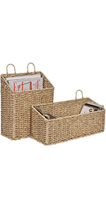 StorageWorks 3-Section Wicker Baskets for Shelves, Hand-Woven Water Hyacinth Storage Baskets, 2-Pack StorageWorks Wicker Baskets