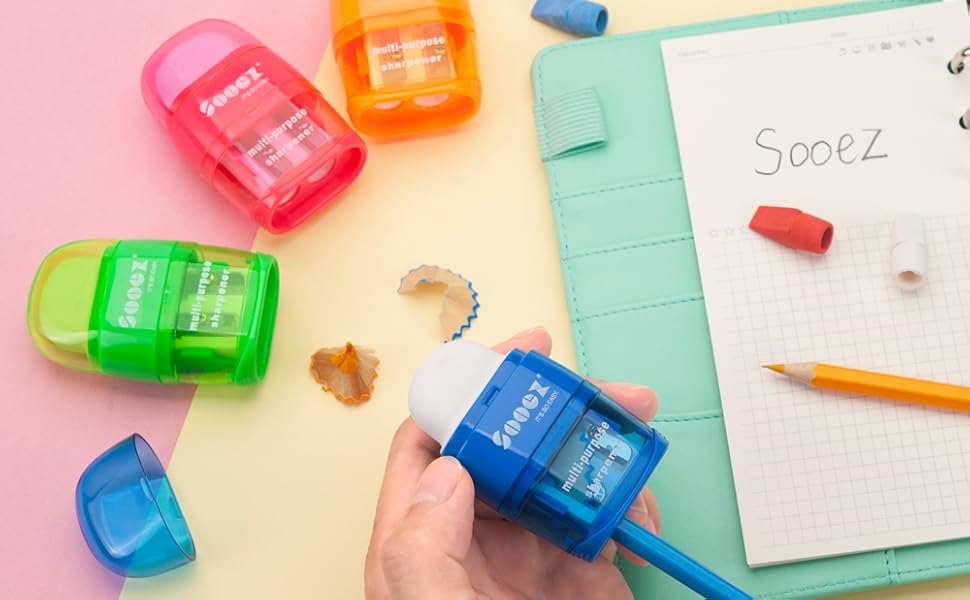 Sooez 4 Pack Pencil Sharpeners & Eraser, Handheld Manual