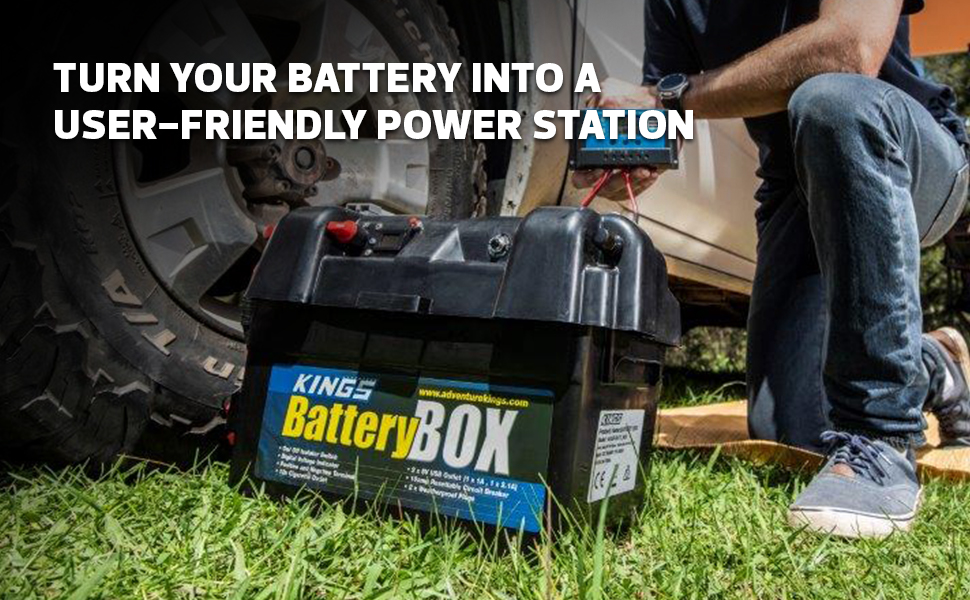 Kings Battery Box Portable 12V 2X USB & Cig Socket Fits Most Deep Cycle