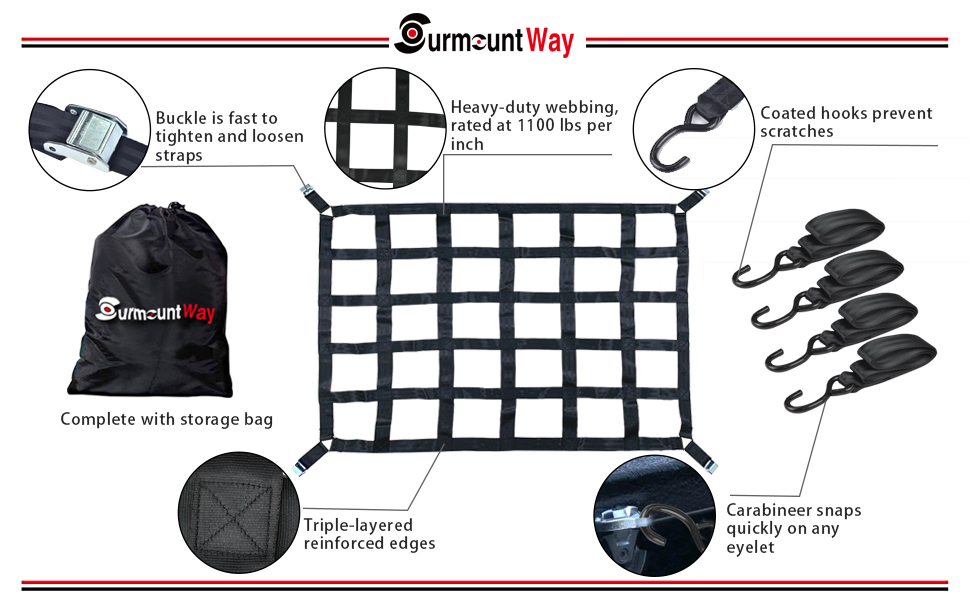 Surmountway Cargo Net for Pickup Truck Bed(66" x 50