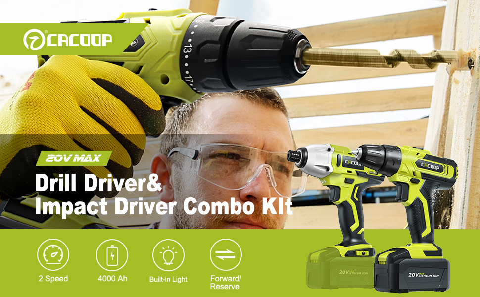 CACOOP 20V Cordless Drill and Impact Driver Combo Kit with 4.0Ah