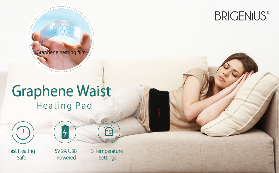 Graphene Waist Heating Belt, BRIGENIUS Electric Heating Pads for Back