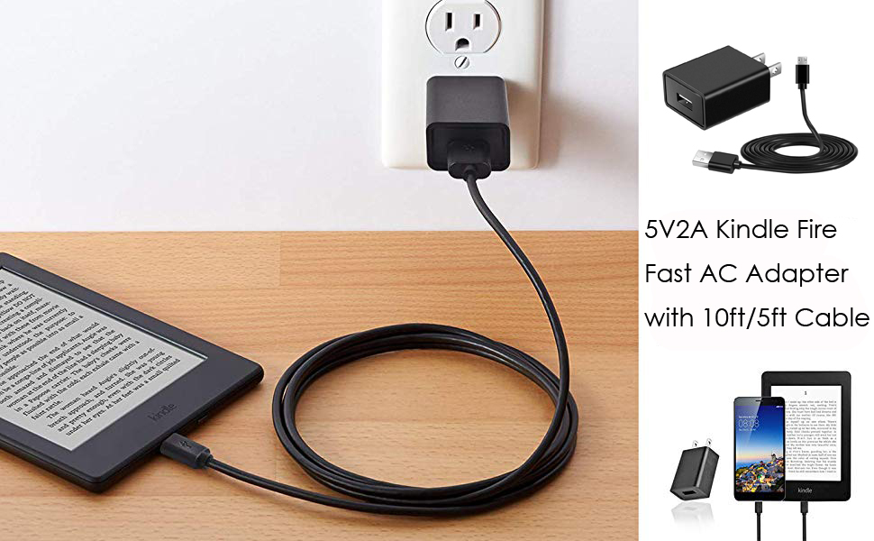 KEAIDUO Kindle Fire Fast Charger, 5V 2A USB Wall AC Adapter with 10Ft Micro USB