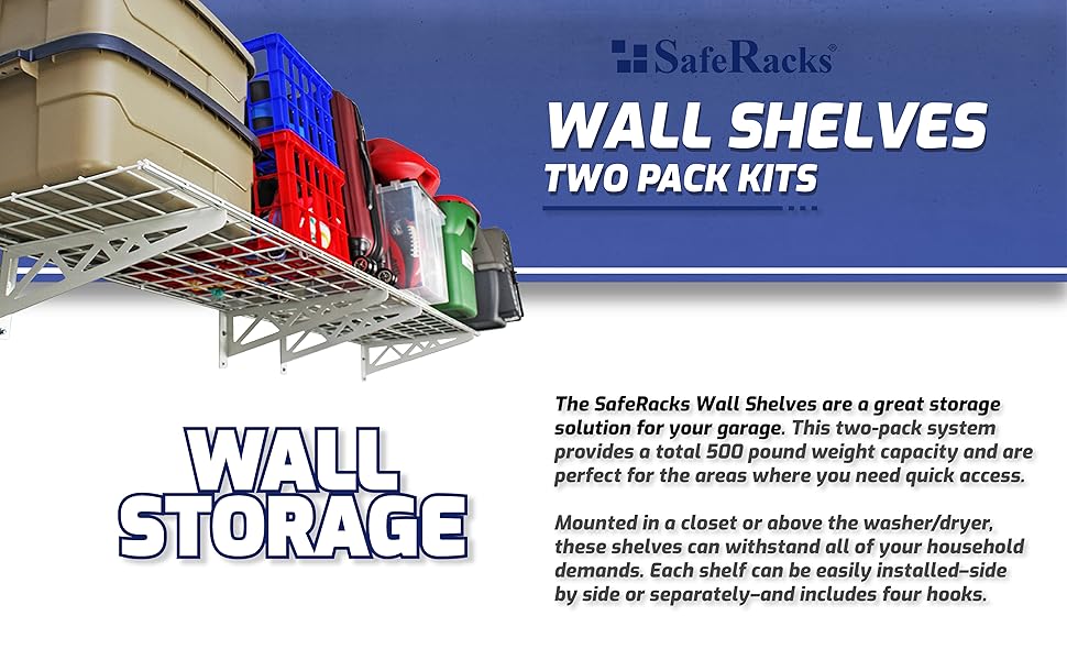 SafeRacks Garage Wall Shelf TwoPack 18"x48" Includes