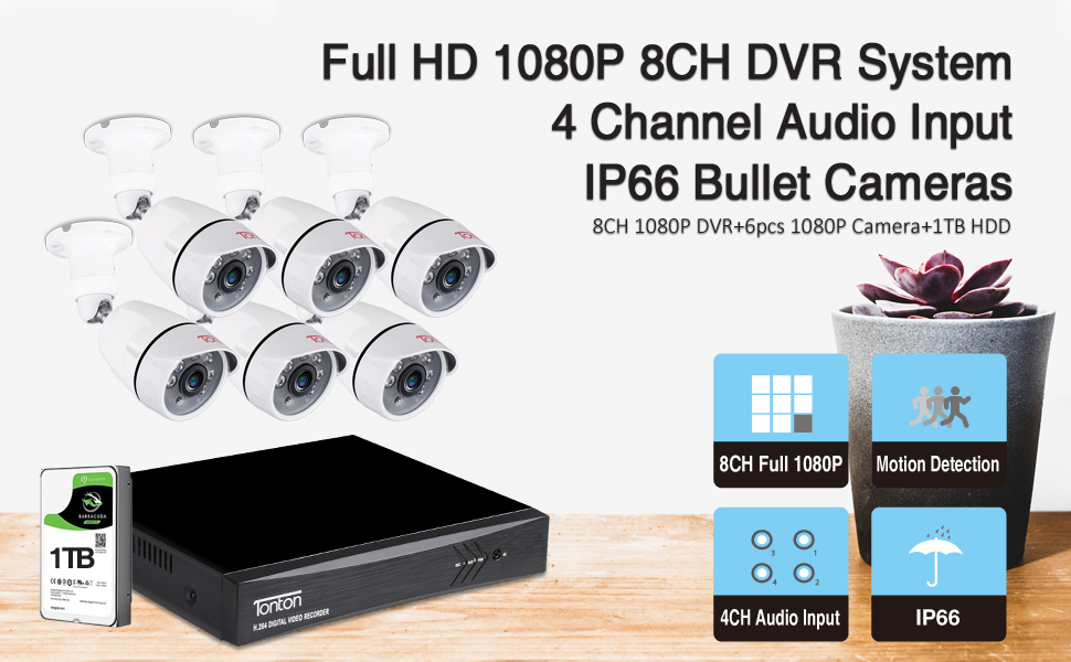 Tonton 8CH Full HD 1080P Expandable Security Camera System