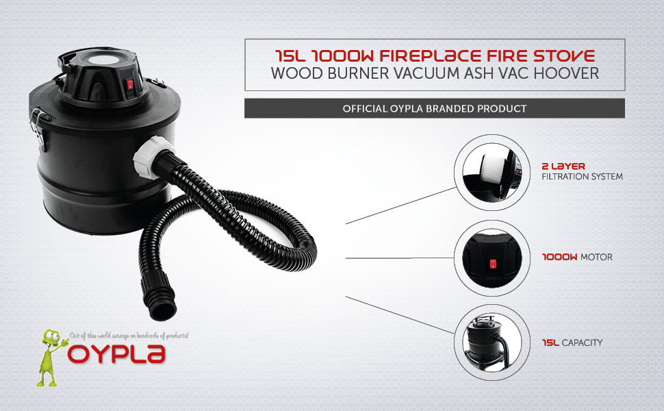 Oypla 15L 1000W Fireplace Fire Stove Wood Burner Vacuum Ash Vac Hoover