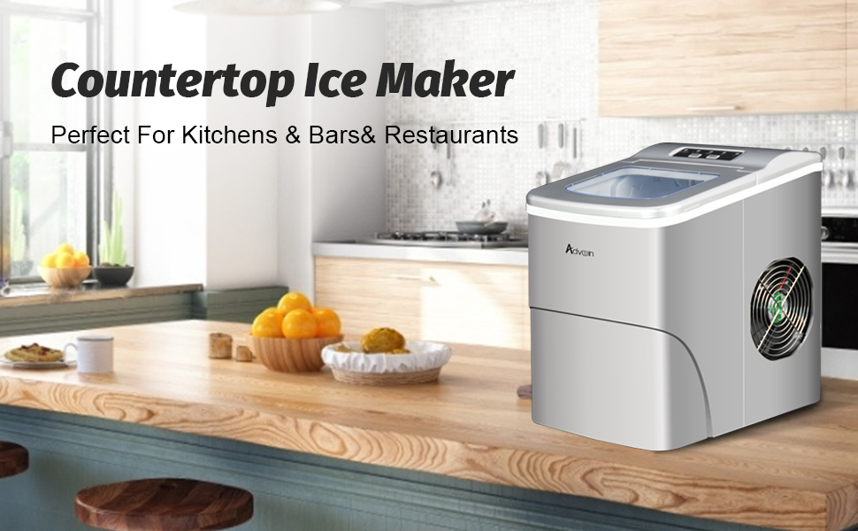 ADVWIN 2.2L 12KG Portable Ice Maker Commercial Ice Maker Machine Suitable for Home Bar Silver