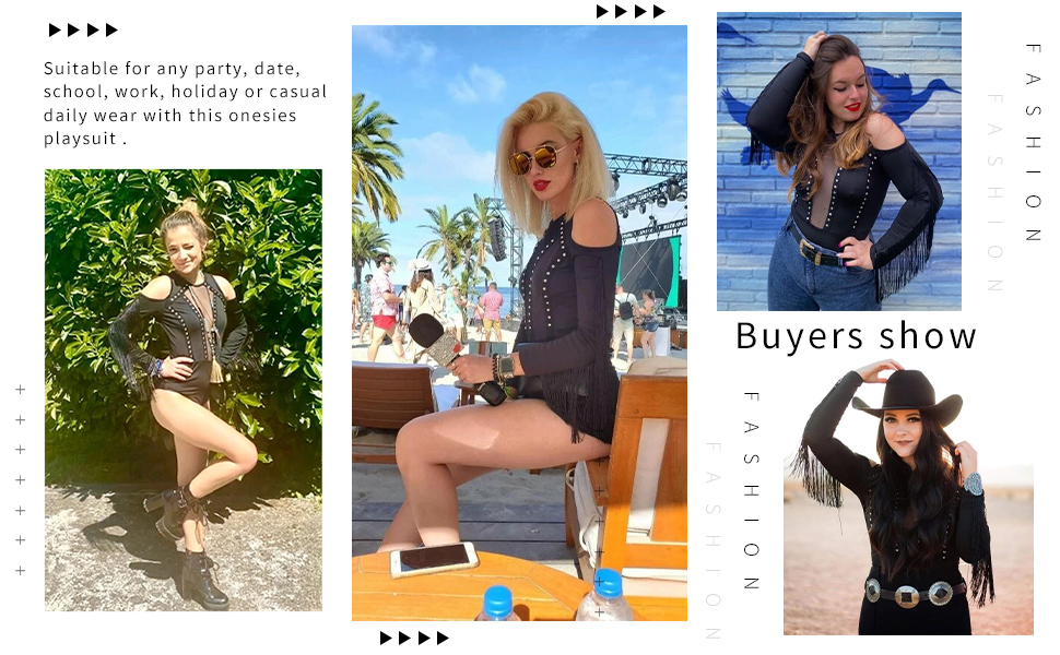 Sexy Cold Shoulder Fringe Bodysuit