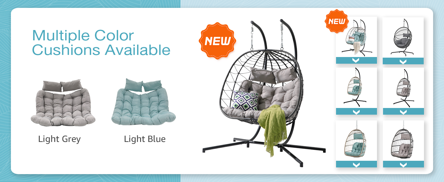 Patio Wicker Rattan Hanging Egg Chair w/Cushion, Pillow, Foldable Hammock Chair 550lbs for Bedroom