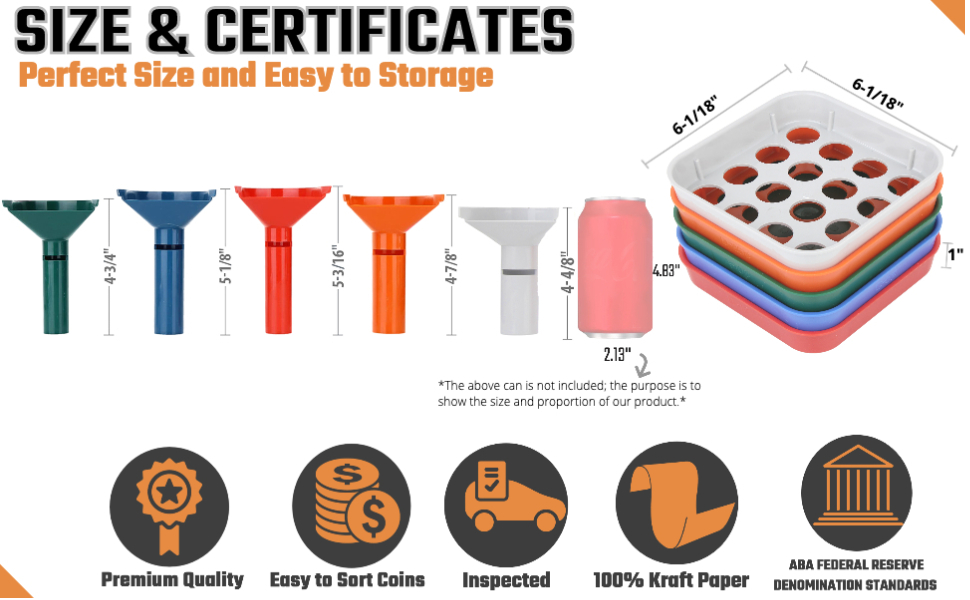 Coin Counters Tubes & Coin Sorters Tray 5 ColorCoded