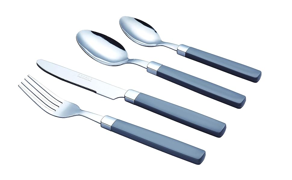 EXZACT EX23-16 PCS Stainless Steel Cutlery Set - Color Handles - 4 Forks, 4 Knives, 4 Dinner Spoons