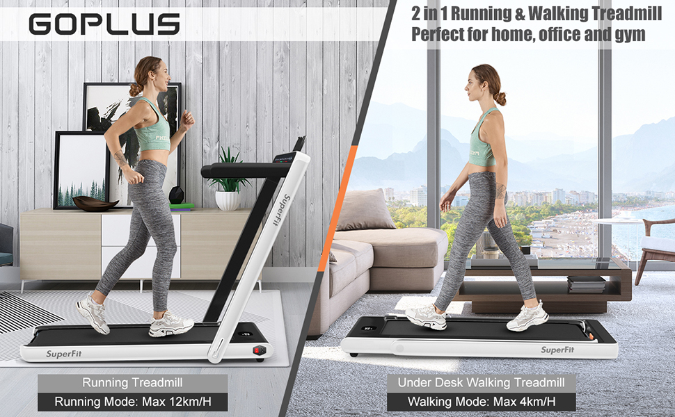 Goplus 2 in 1 Folding Treadmill with Dual Display, 2.25HP Superfit