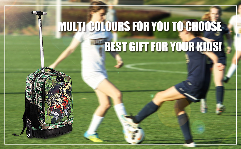 Tilami Rolling Backpack with Trolley Wheeled Design, Cute Cartoon Printed for Boys