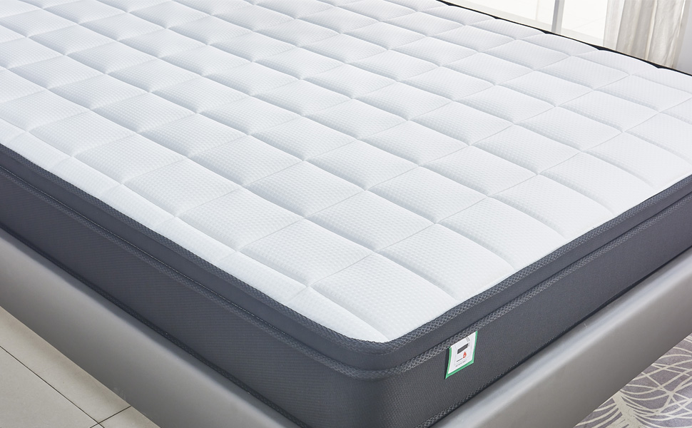 LANKOU Cool Blue Memory Foam Hybrid Sprung Mattress with Ergonomic