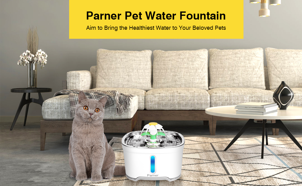 Parner Cat Water Dispenser, Stainless Steel Pet Fountain Flower 2.5L