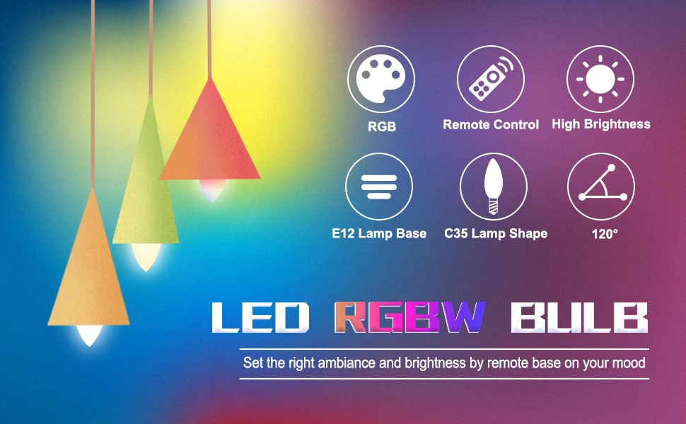 E12 Candelabra RGB LED Light Bulbs, Lustaled 3W Dimmable C35 Color