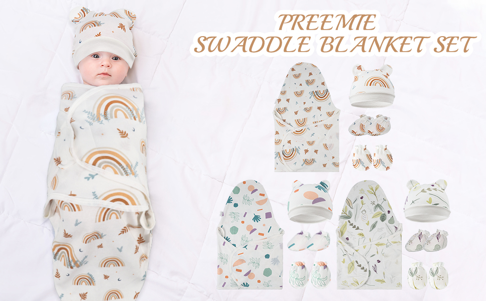 XLSXEXCL 4 Pack Preemie Swaddle Blankets Set, Boho Rainbow