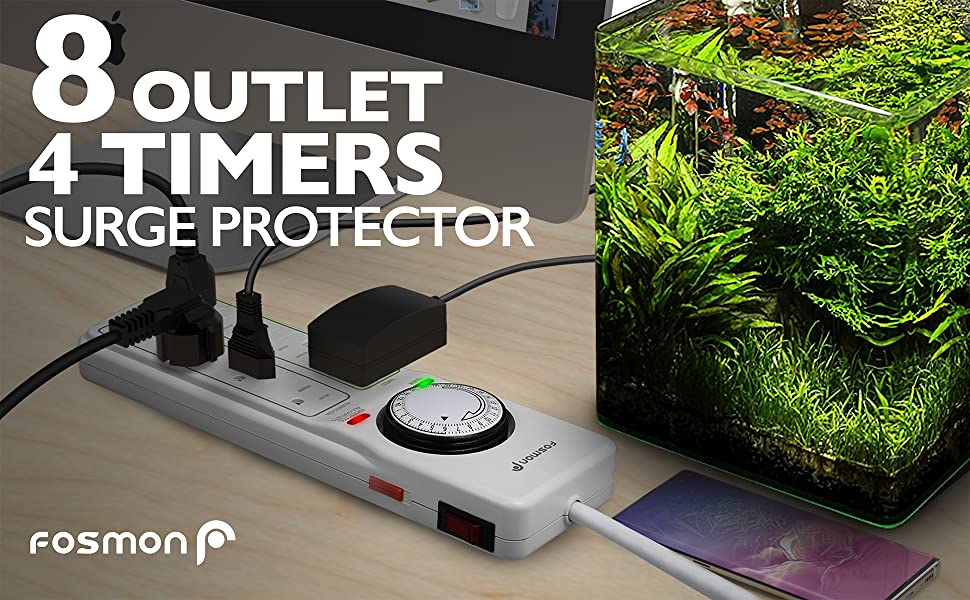 Fosmon 8Outlet Power Bar with Timer, Surge Protector Power Bar with 3.