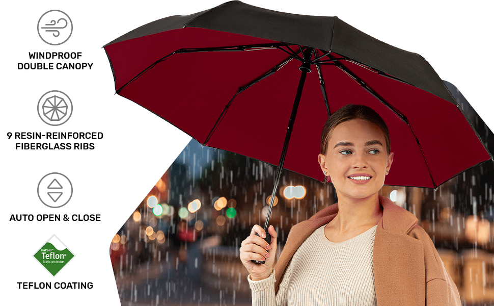 Repel Umbrella Windproof Travel Umbrella Light, Auto OpenClose, Strong, Mini, Folding