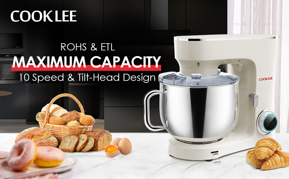 COOKLEE Stand Mixer, 9.5 Qt. 660W 10Speed Electric Kitchen Mixer with
