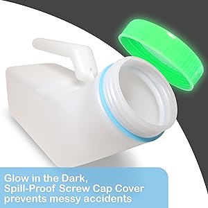 Glow in The Dark Spill Proof Urine Bottle for Men Screw Cap Plastic Pee Holder Portable Urinal