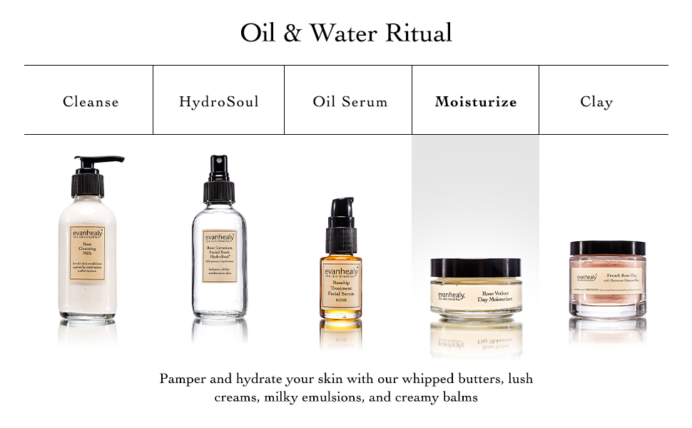 Oil and Water Ritual, Cleanse, HydroSoul, Oil Serum, Moisturize, Clay Masks