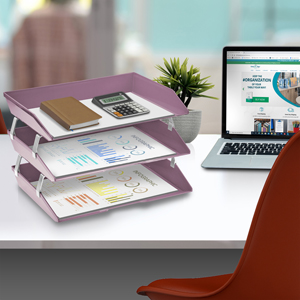 acrimet facility letter tray 3 tier side load clear purple color